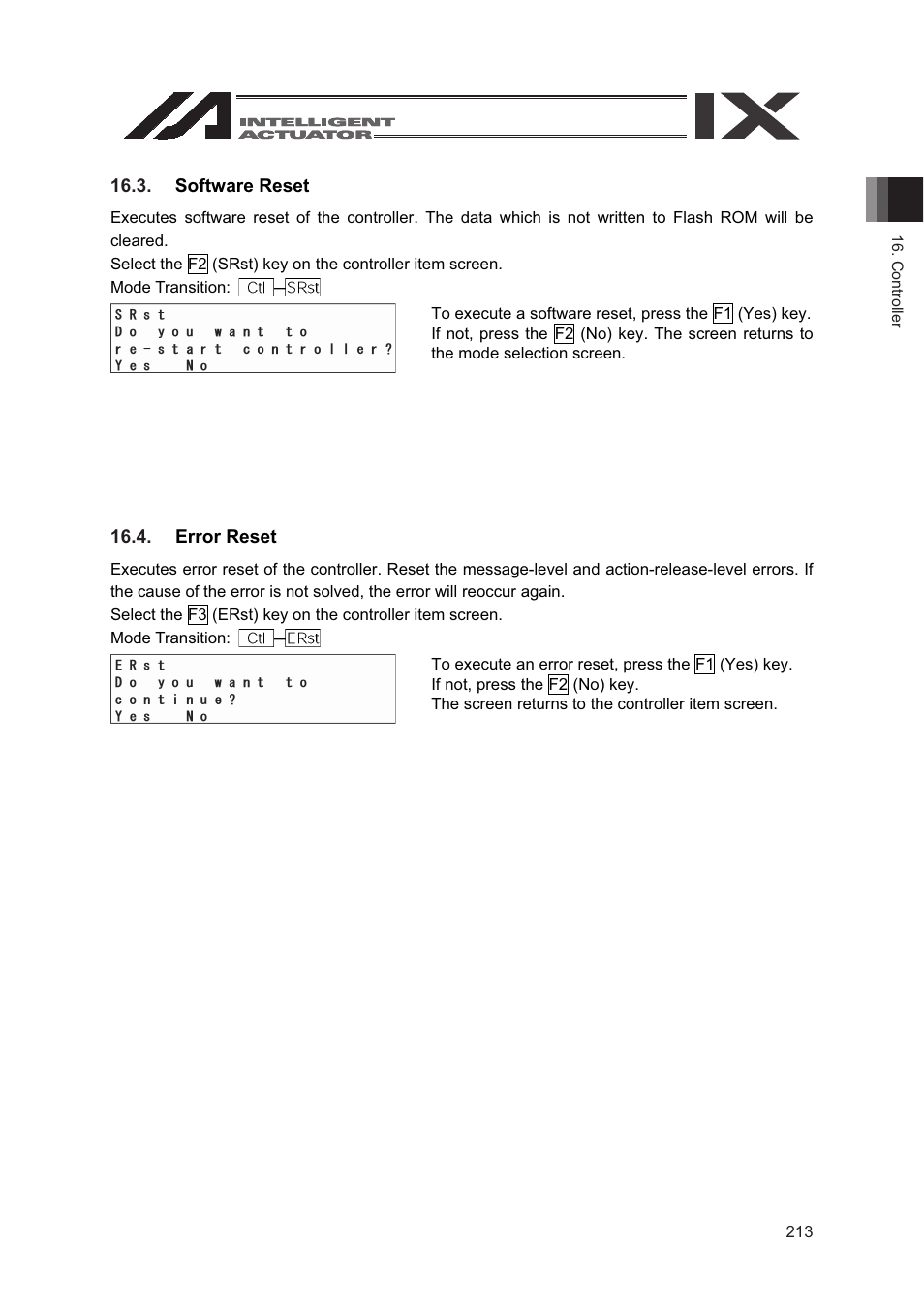 Software reset, Error reset | IAI America SEL-TG User Manual | Page 231 / 314