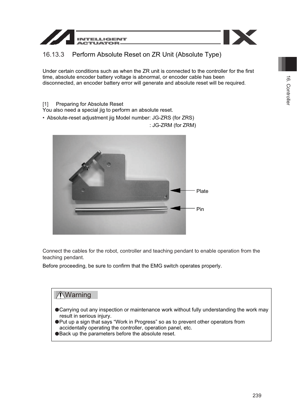 Warning | IAI America SEL-TG User Manual | Page 257 / 314