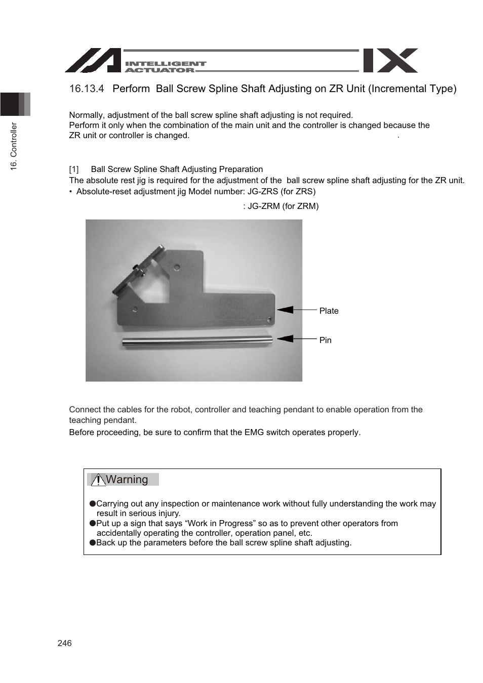 Warning | IAI America SEL-TG User Manual | Page 264 / 314