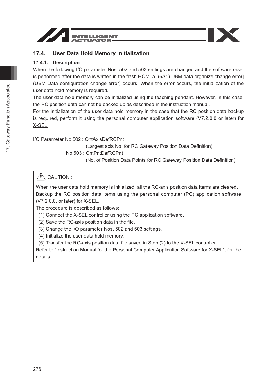 User data hold memory initialization | IAI America SEL-TG User Manual | Page 294 / 314