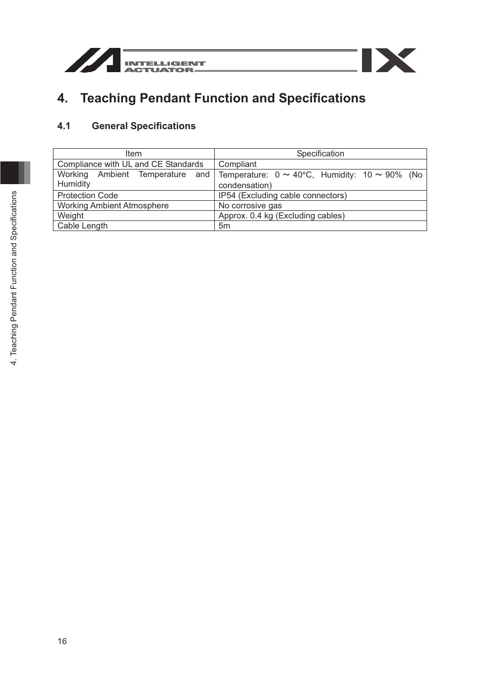 Teaching pendant function and specifications, 1 general specifications | IAI America SEL-TG User Manual | Page 34 / 314