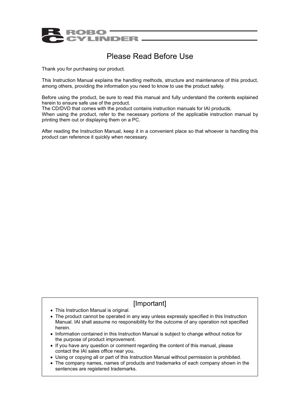 Please read before use, Important | IAI America SEP-PT User Manual | Page 3 / 176