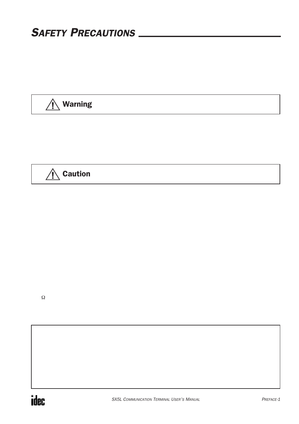 Safety precautions, Afety, Recautions | Warning, Caution | IDEC SX5L Series User Manual | Page 2 / 68