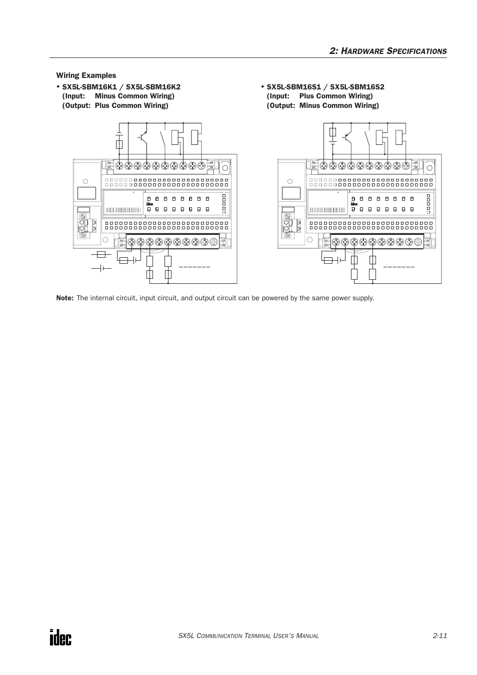 Wiring examples, Ardware, Pecifications | Sx5l c, Sx5l | IDEC SX5L Series User Manual | Page 22 / 68