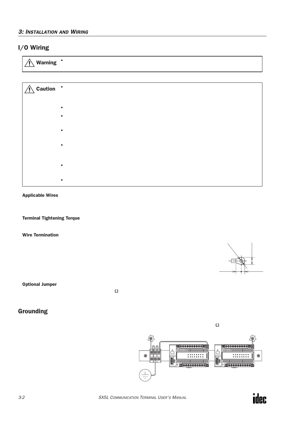 I/o wiring, Grounding | IDEC SX5L Series User Manual | Page 33 / 68