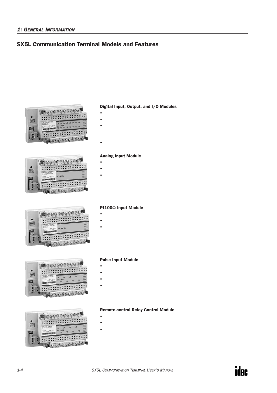 Sx5l communication terminal models and features | IDEC SX5L Series User Manual | Page 9 / 68