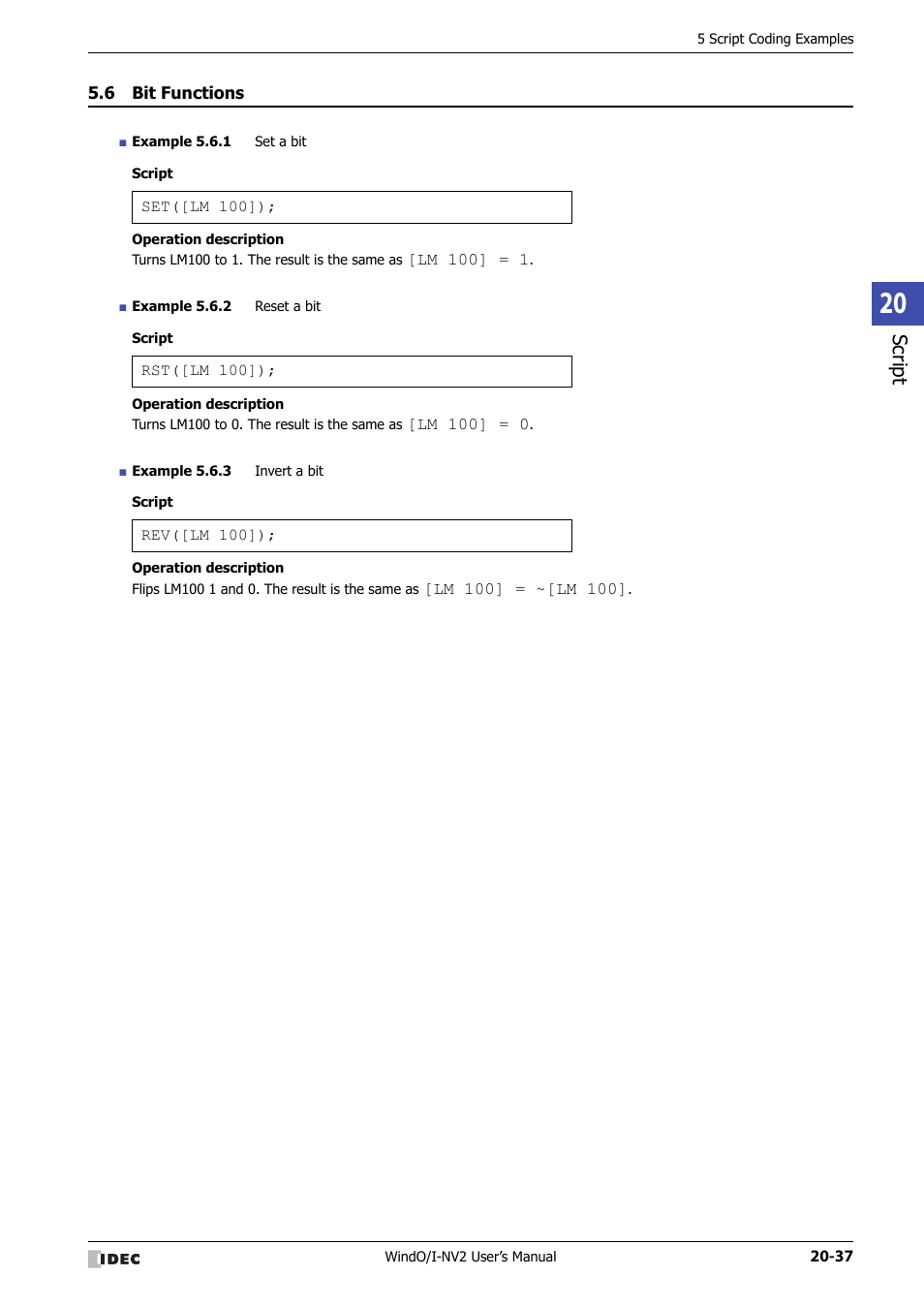 6 bit functions, Bit functions -37, Script | IDEC High Performance Series User Manual | Page 1001 / 1448