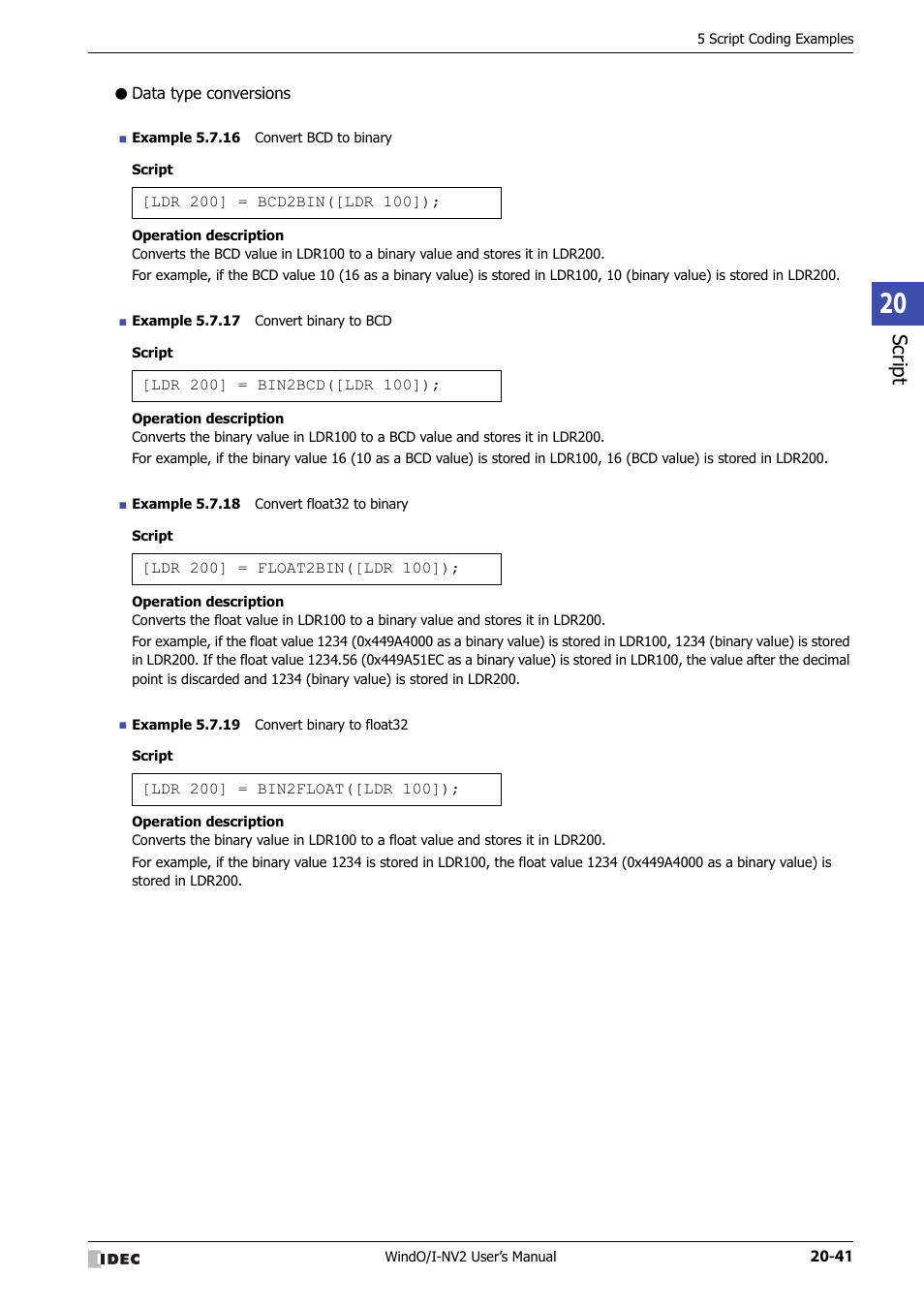 Data type conversions, Script | IDEC High Performance Series User Manual | Page 1005 / 1448