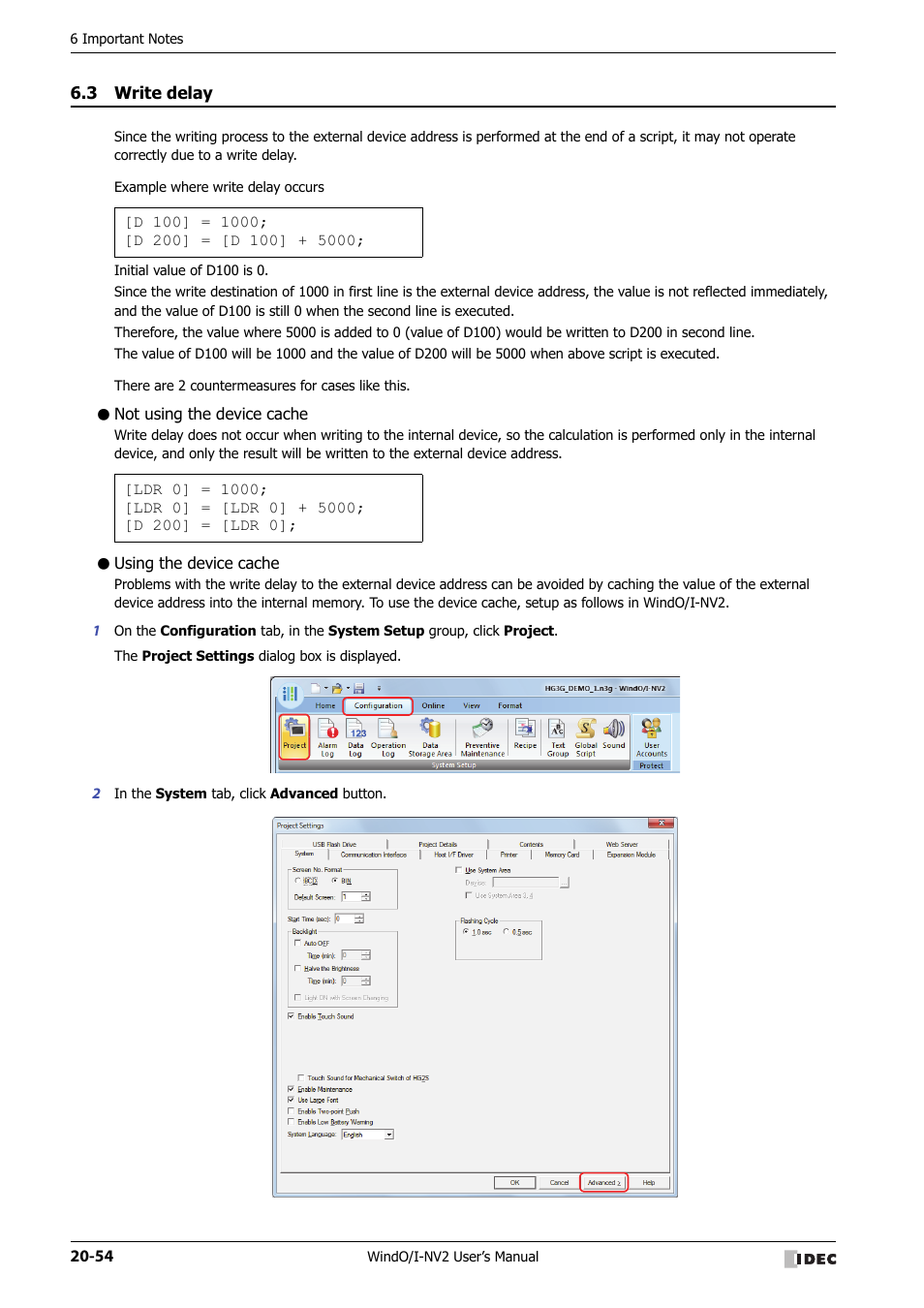 3 write delay, Not using the device cache, Using the device cache | Write delay -54 | IDEC High Performance Series User Manual | Page 1018 / 1448