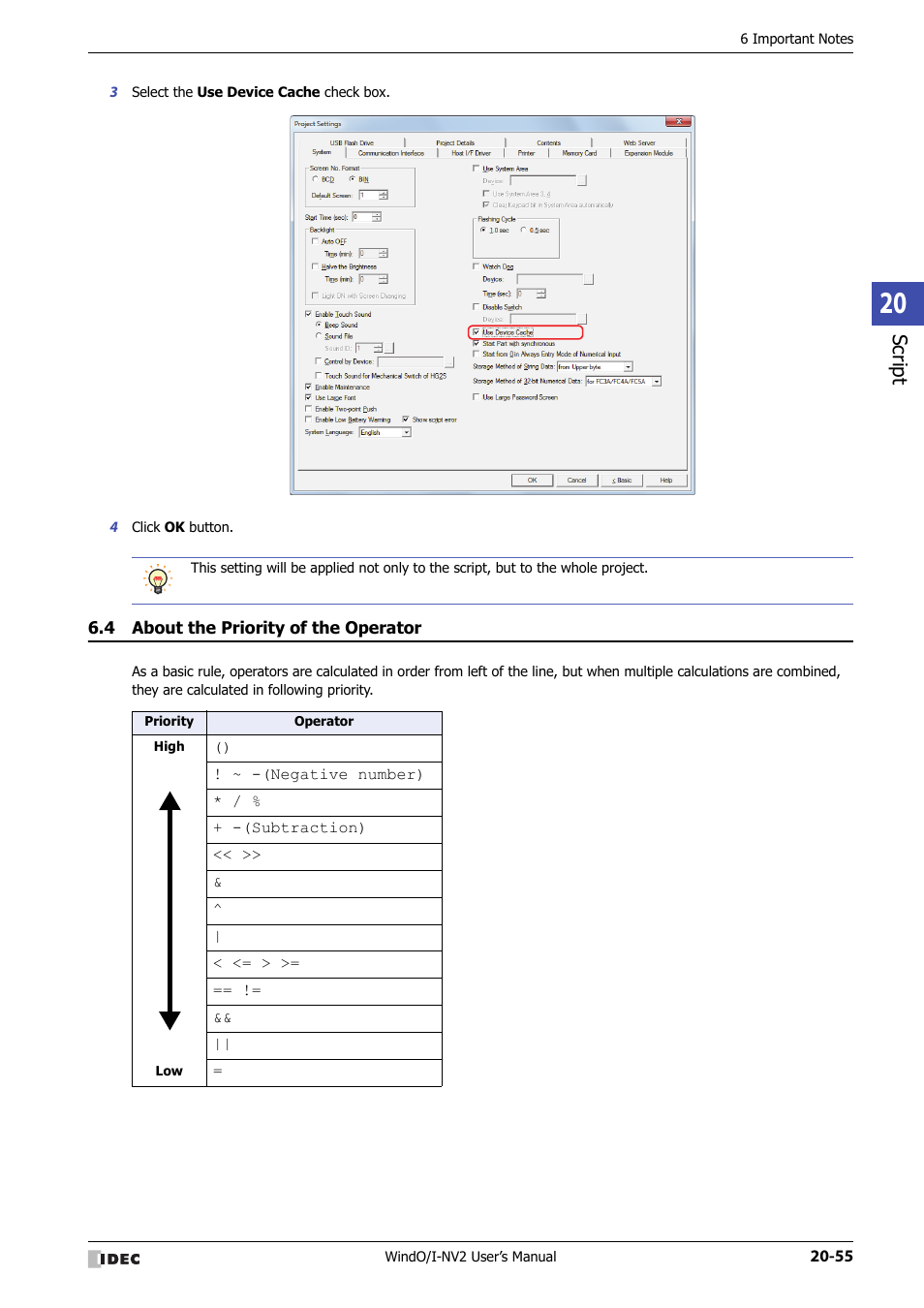 4 about the priority of the operator, About the priority of the operator -55, Script | IDEC High Performance Series User Manual | Page 1019 / 1448