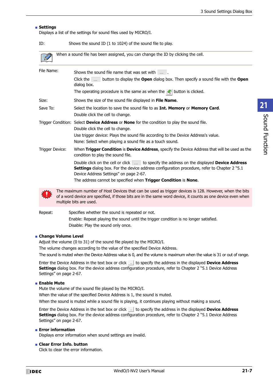 Sound f unction | IDEC High Performance Series User Manual | Page 1027 / 1448