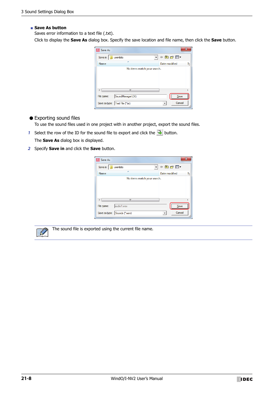 Exporting sound files | IDEC High Performance Series User Manual | Page 1028 / 1448