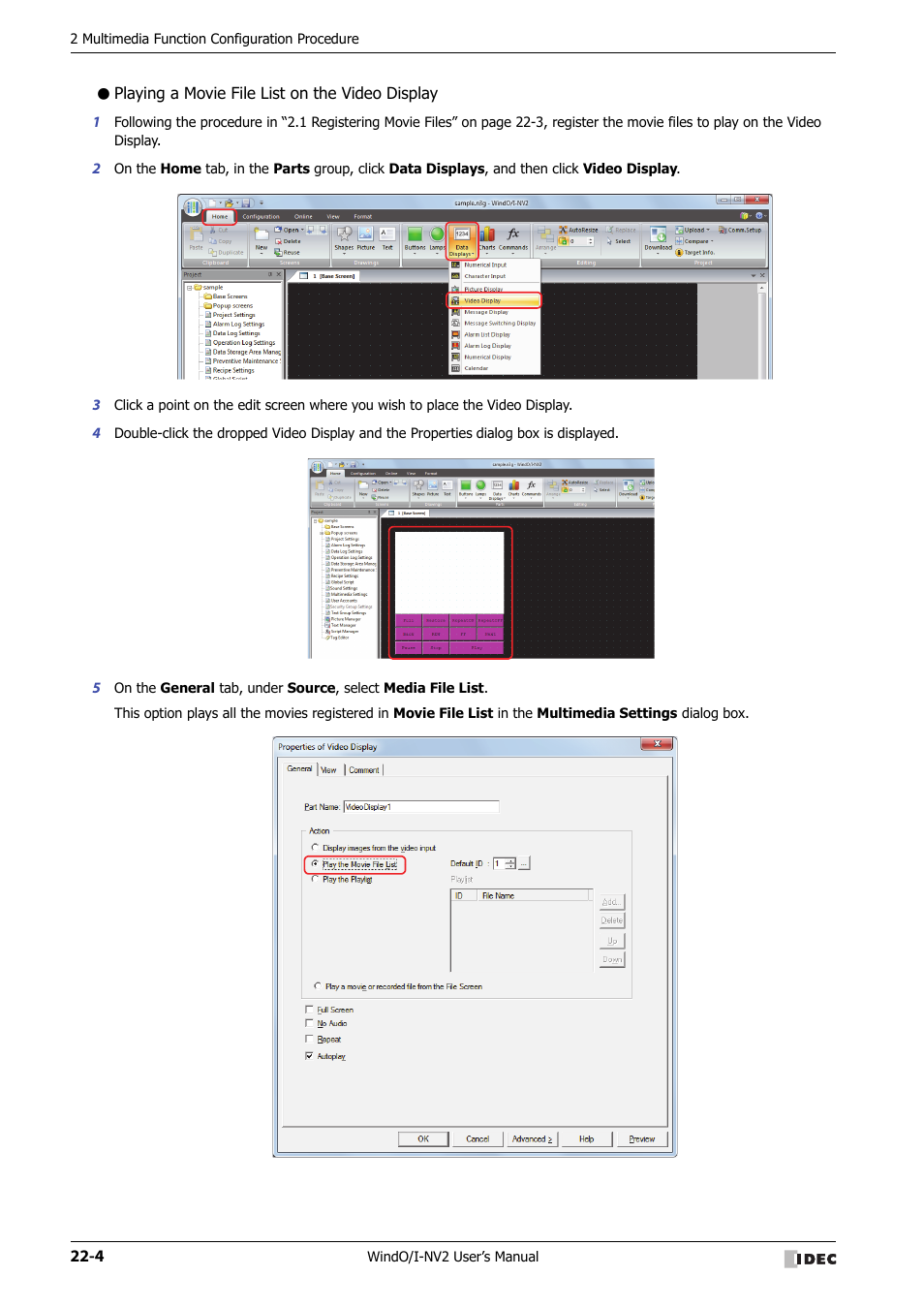 Playing a movie file list on the video display | IDEC High Performance Series User Manual | Page 1036 / 1448