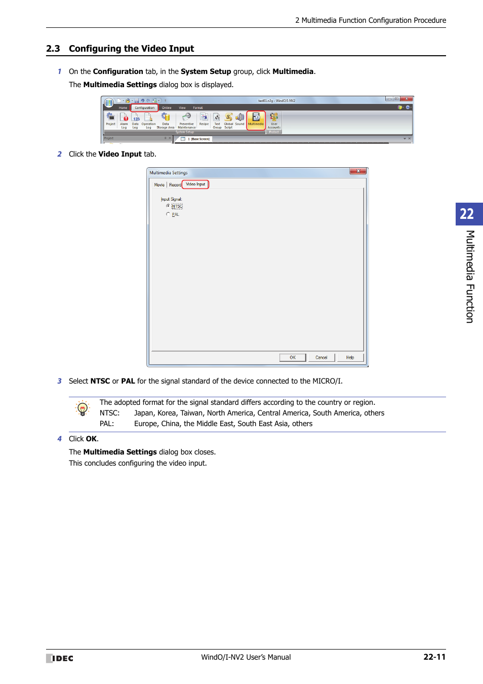 3 configuring the video input, Configuring the video input -11, Multimedia function | IDEC High Performance Series User Manual | Page 1043 / 1448