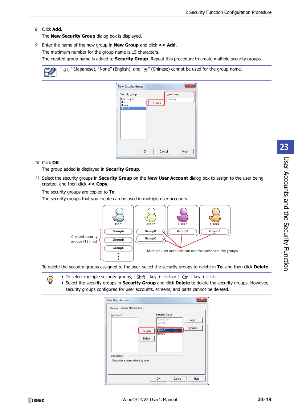 Use r ac counts and the sec urit y function | IDEC High Performance Series User Manual | Page 1063 / 1448