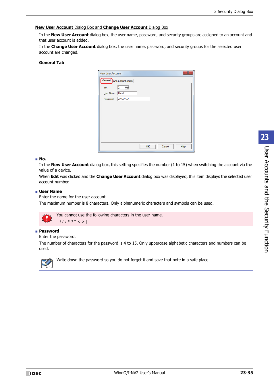 Use r ac counts and the sec urit y function | IDEC High Performance Series User Manual | Page 1085 / 1448