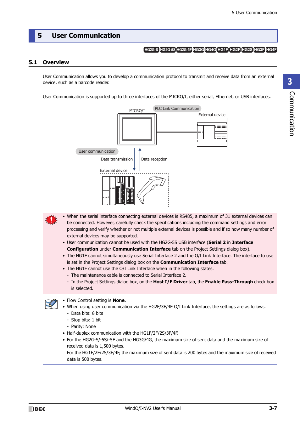 5 user communication, 1 overview, User communication -7 | Overview -7, Communic ation, 5user communication | IDEC High Performance Series User Manual | Page 109 / 1448