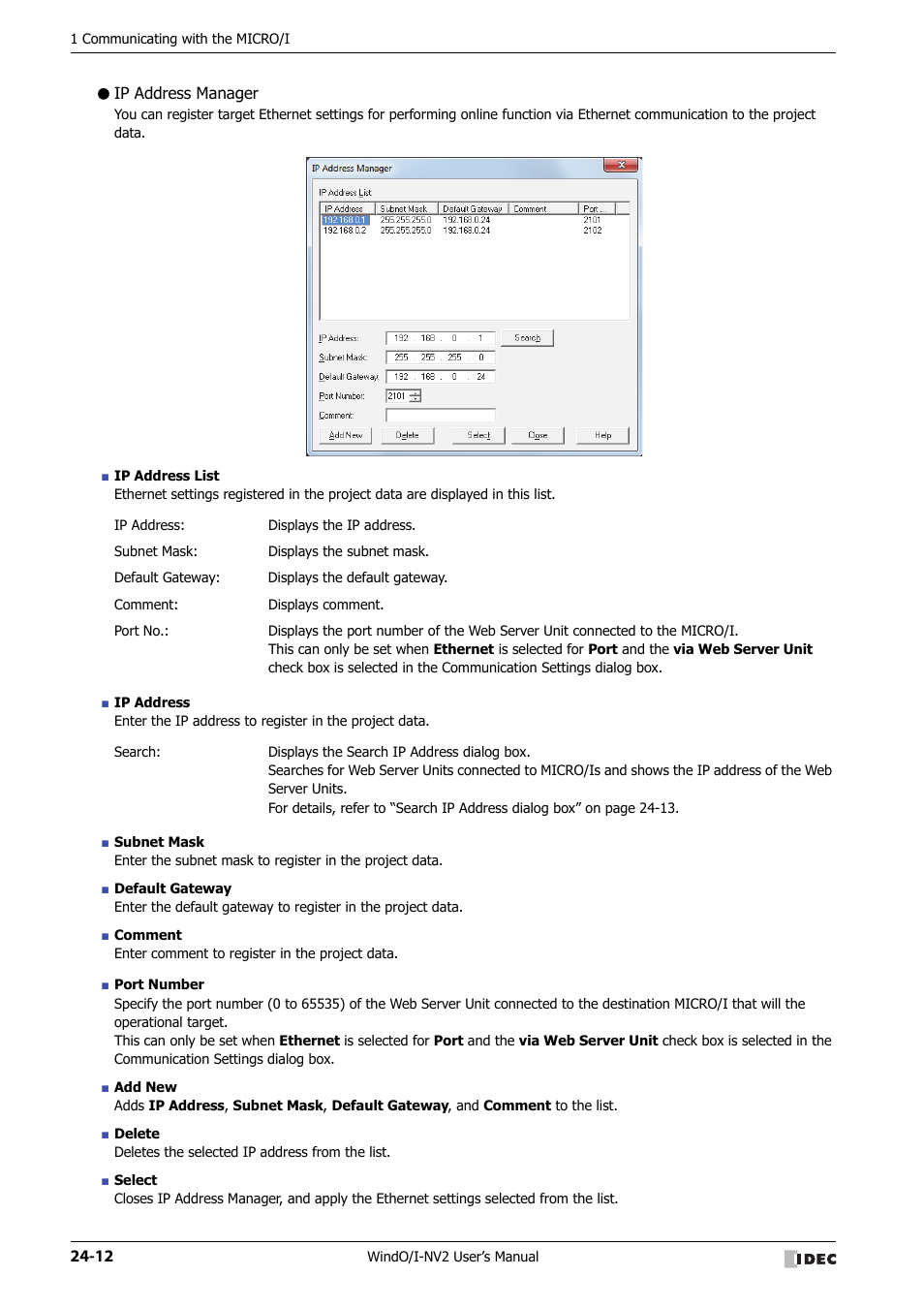 Ip address manager | IDEC High Performance Series User Manual | Page 1104 / 1448