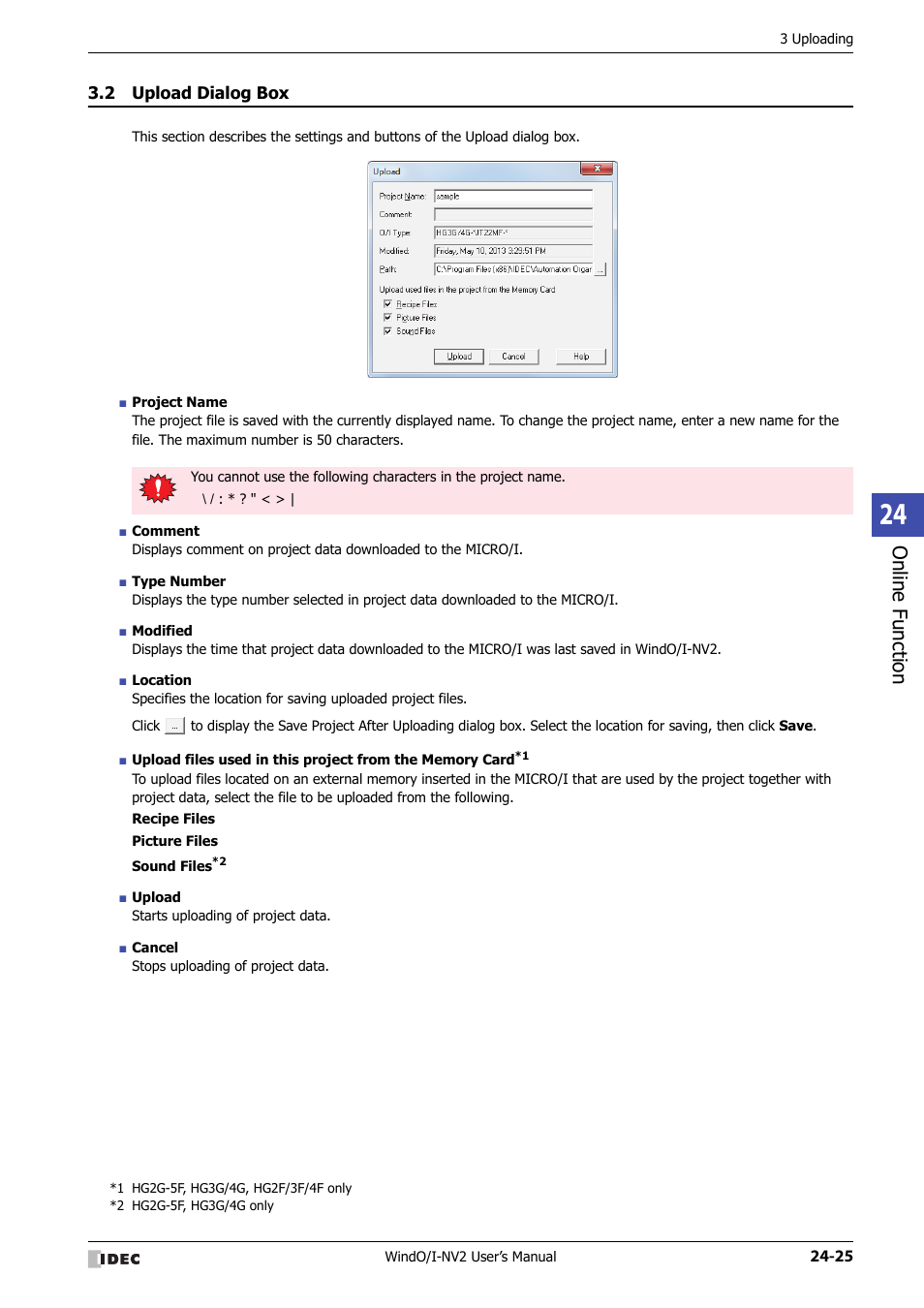 2 upload dialog box, Upload dialog box -25, Online f unction | IDEC High Performance Series User Manual | Page 1117 / 1448