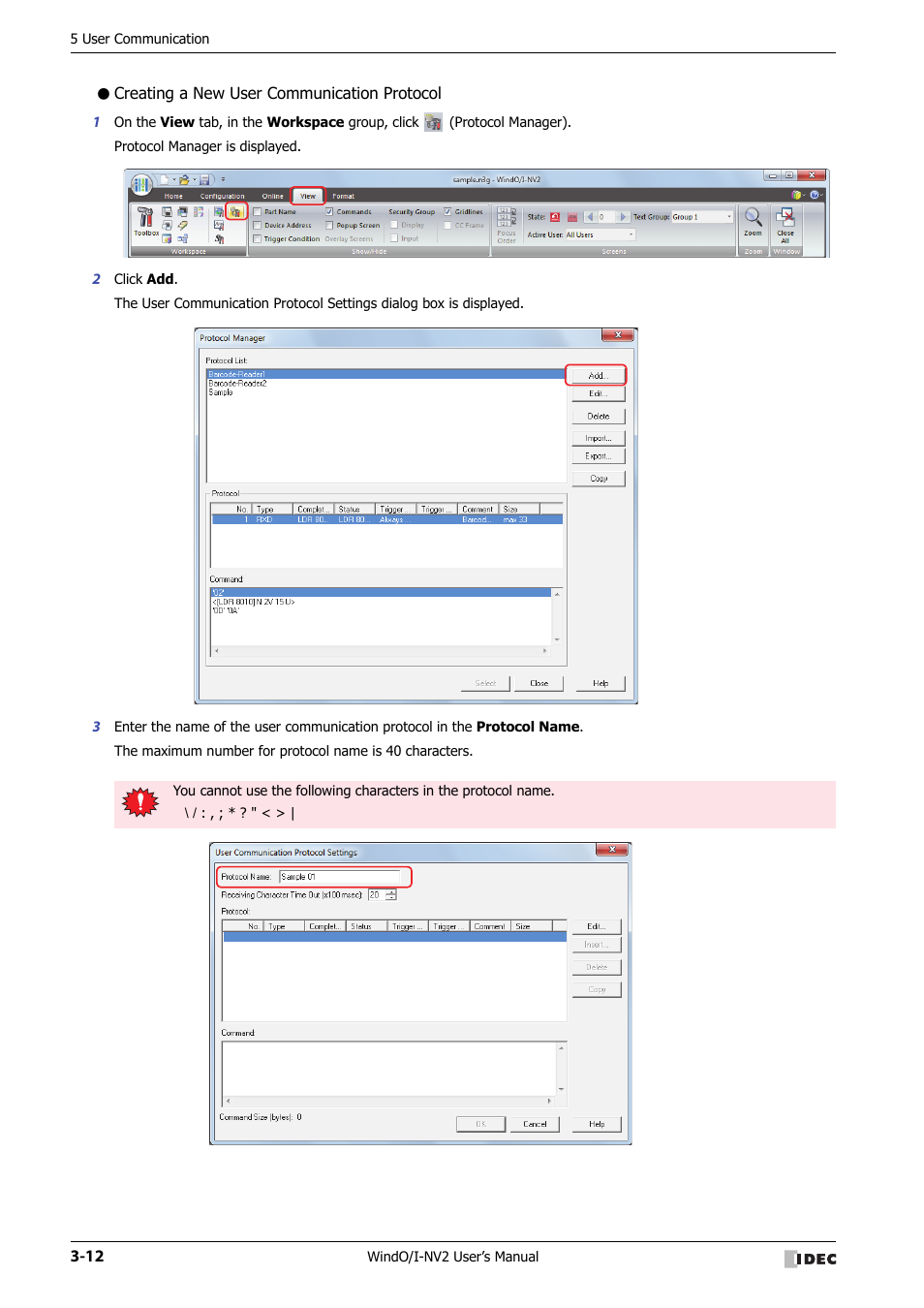 Creating a new user communication protocol | IDEC High Performance Series User Manual | Page 114 / 1448