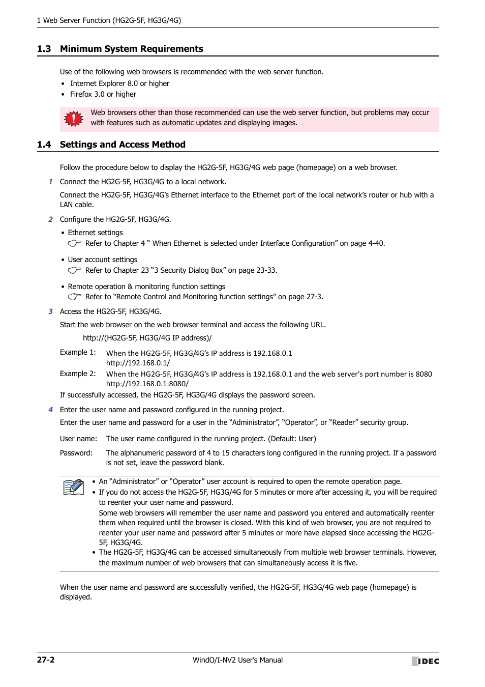 3 minimum system requirements, 4 settings and access method, Minimum system requirements -2 | Settings and access method -2 | IDEC High Performance Series User Manual | Page 1160 / 1448