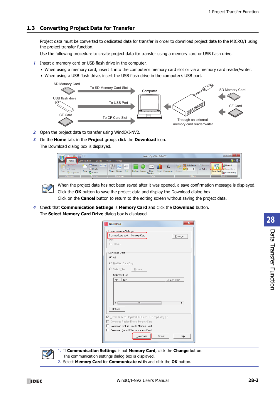 3 converting project data for transfer, Converting project data for transfer -3, Data t ransf er func tion | IDEC High Performance Series User Manual | Page 1197 / 1448