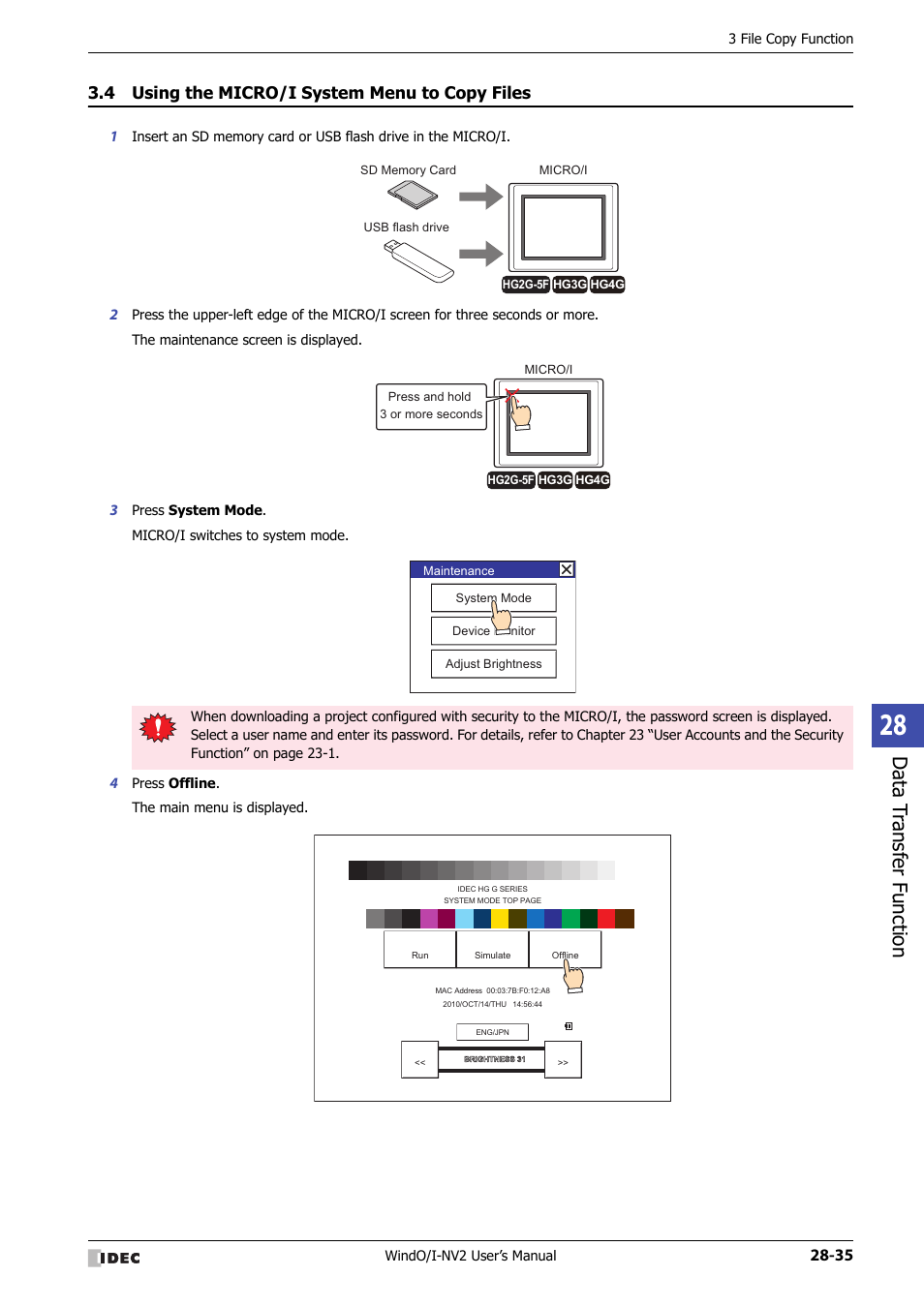 4 using the micro/i system menu to copy files, Using the micro/i system menu to copy files -35, Data t ransf er func tion | IDEC High Performance Series User Manual | Page 1229 / 1448