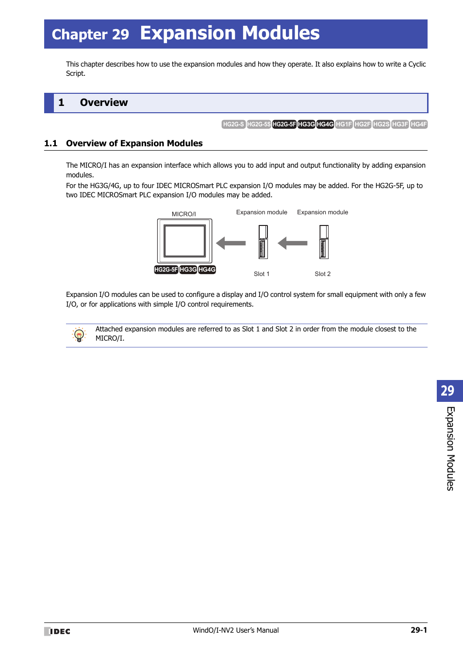 Chapter 29 expansion modules, 1 overview, 1 overview of expansion modules | Overview -1, Overview of expansion modules -1, Chapter 29, Expansion modules, 1overview | IDEC High Performance Series User Manual | Page 1235 / 1448