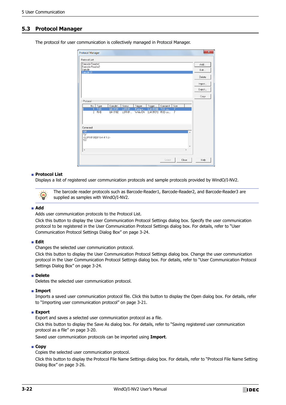 3 protocol manager, Protocol manager -22 | IDEC High Performance Series User Manual | Page 124 / 1448