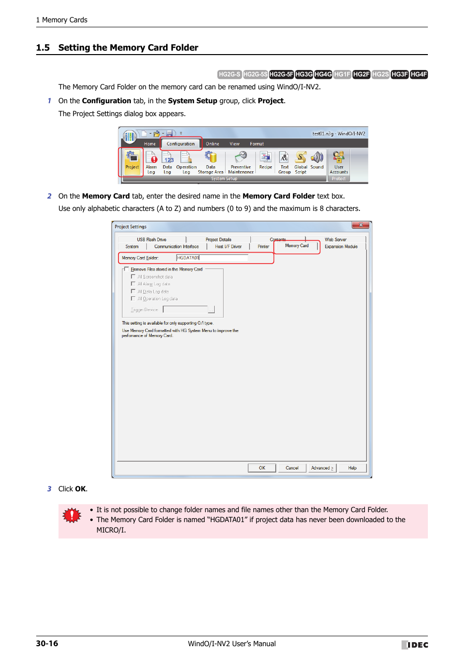 5 setting the memory card folder, Setting the memory card folder -16 | IDEC High Performance Series User Manual | Page 1260 / 1448