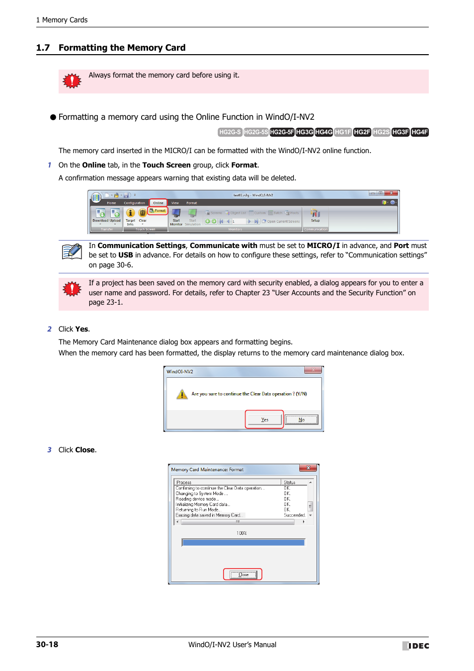 7 formatting the memory card, Formatting the memory card -18 | IDEC High Performance Series User Manual | Page 1262 / 1448