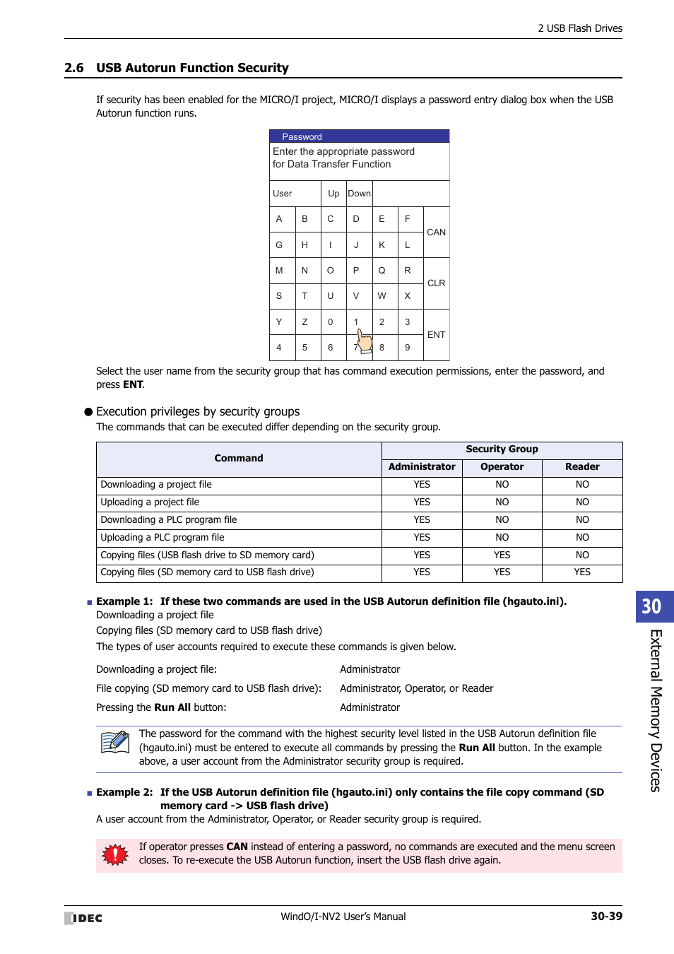 6 usb autorun function security, Execution privileges by security groups, Usb autorun function security -39 | IDEC High Performance Series User Manual | Page 1283 / 1448