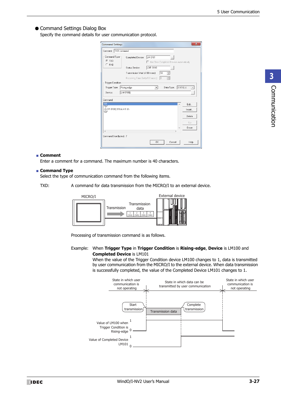 Command settings dialog box, Communic ation | IDEC High Performance Series User Manual | Page 129 / 1448