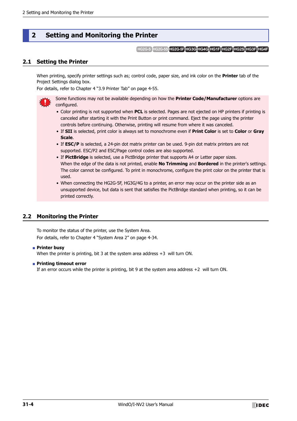 2 setting and monitoring the printer, 1 setting the printer, 2 monitoring the printer | Setting and monitoring the printer -4, Setting the printer -4, Monitoring the printer -4, 2setting and monitoring the printer | IDEC High Performance Series User Manual | Page 1292 / 1448