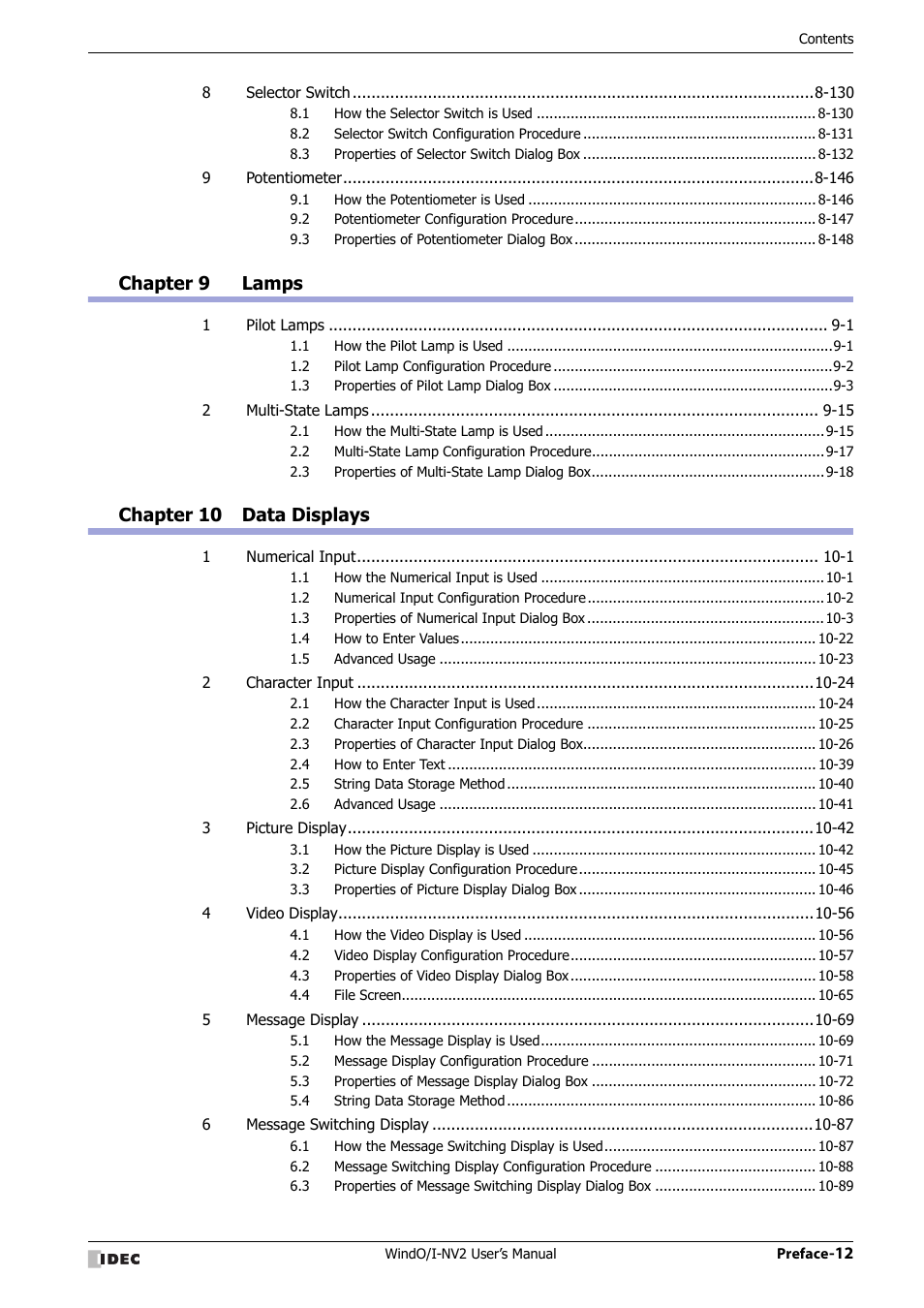 Chapter 9 lamps, Chapter 10 data displays | IDEC High Performance Series User Manual | Page 13 / 1448