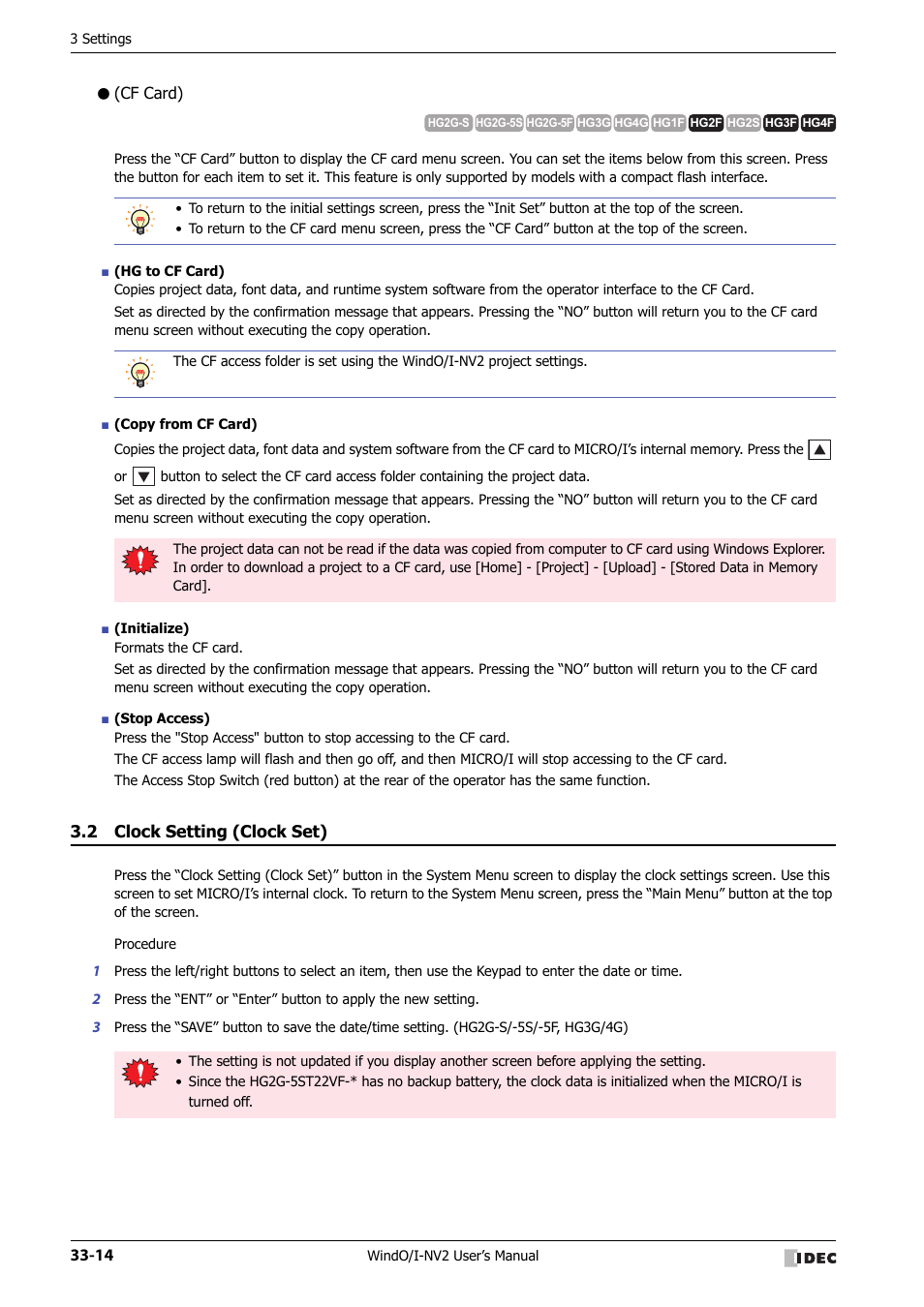 Cf card), 2 clock setting (clock set), Clock setting (clock set) -14 | IDEC High Performance Series User Manual | Page 1314 / 1448