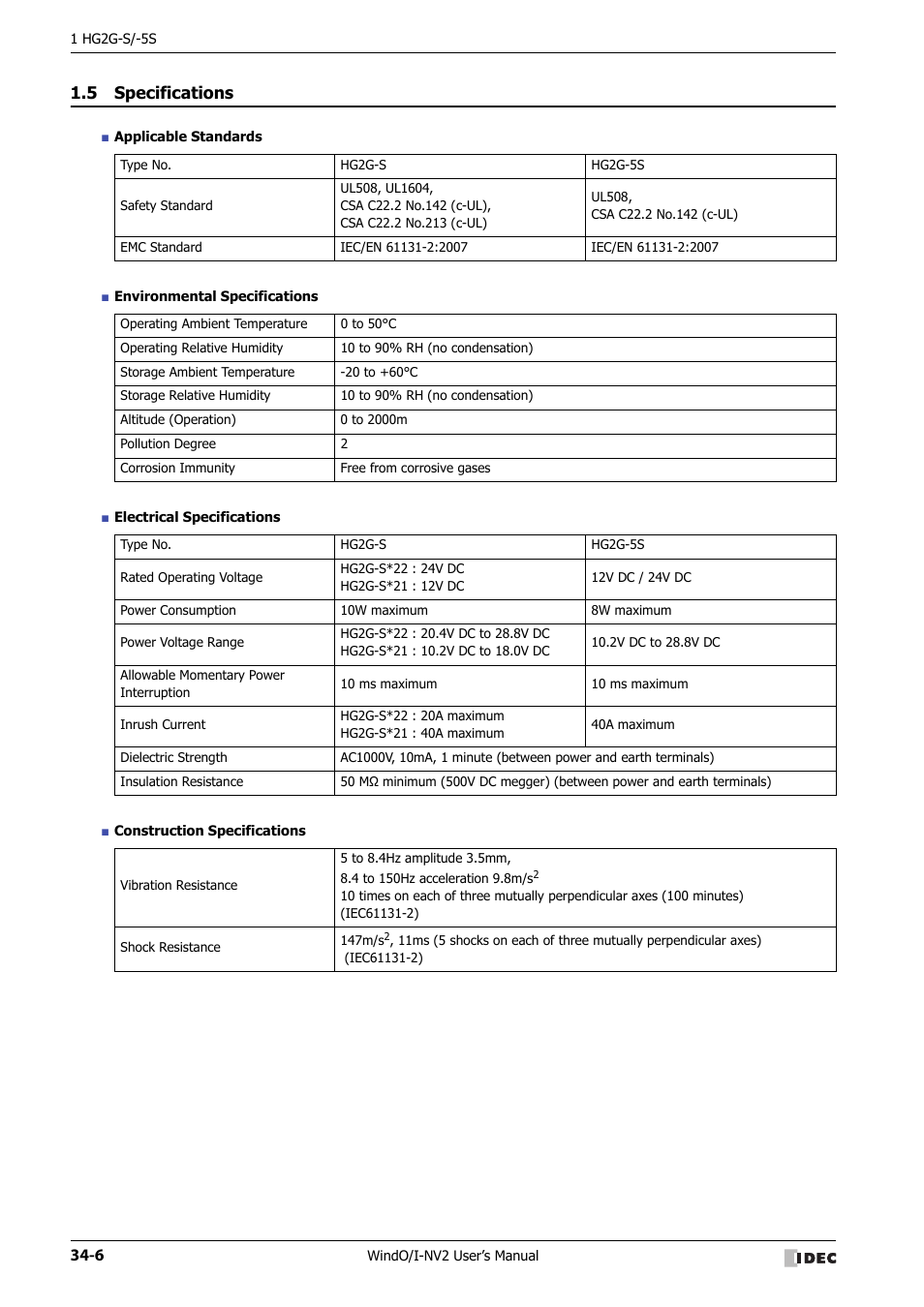 5 specifications, Specifications -6 | IDEC High Performance Series User Manual | Page 1322 / 1448