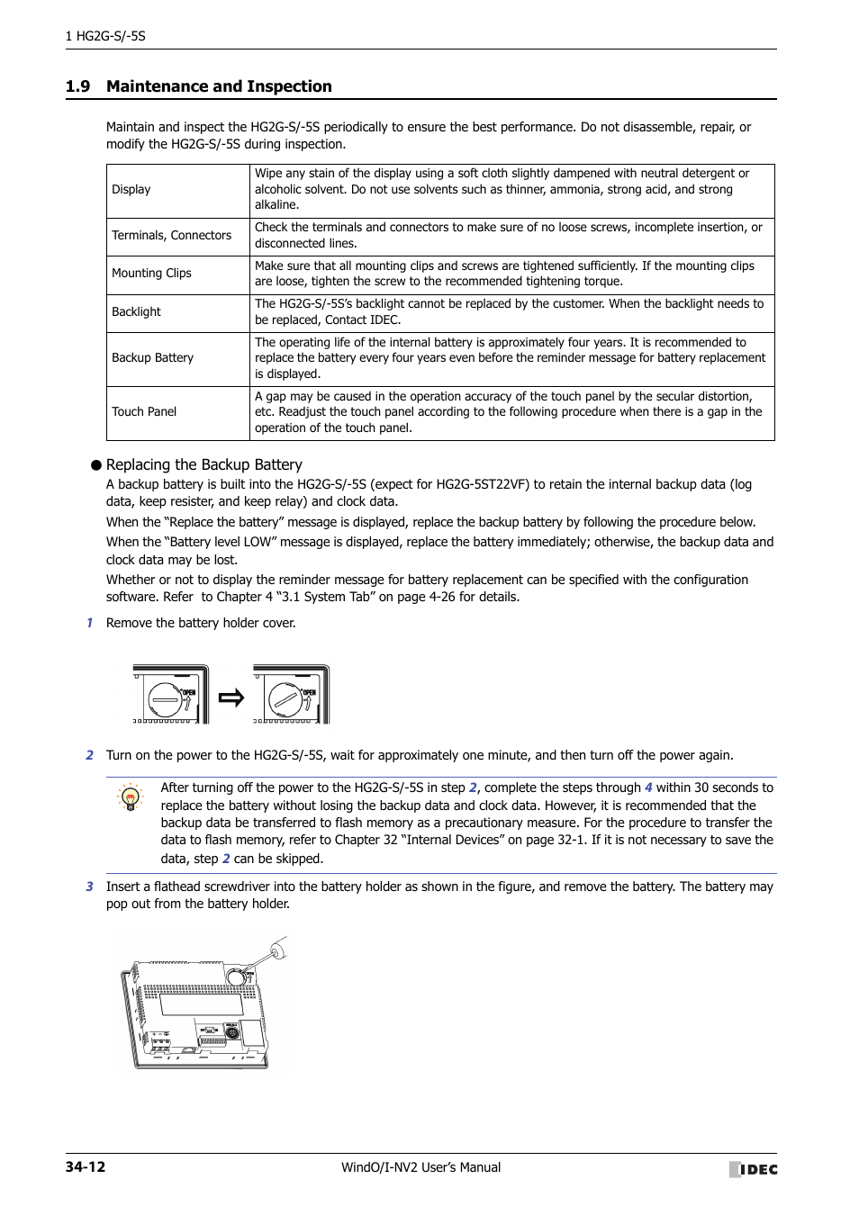 9 maintenance and inspection, Replacing the backup battery, Maintenance and inspection -12 | IDEC High Performance Series User Manual | Page 1328 / 1448