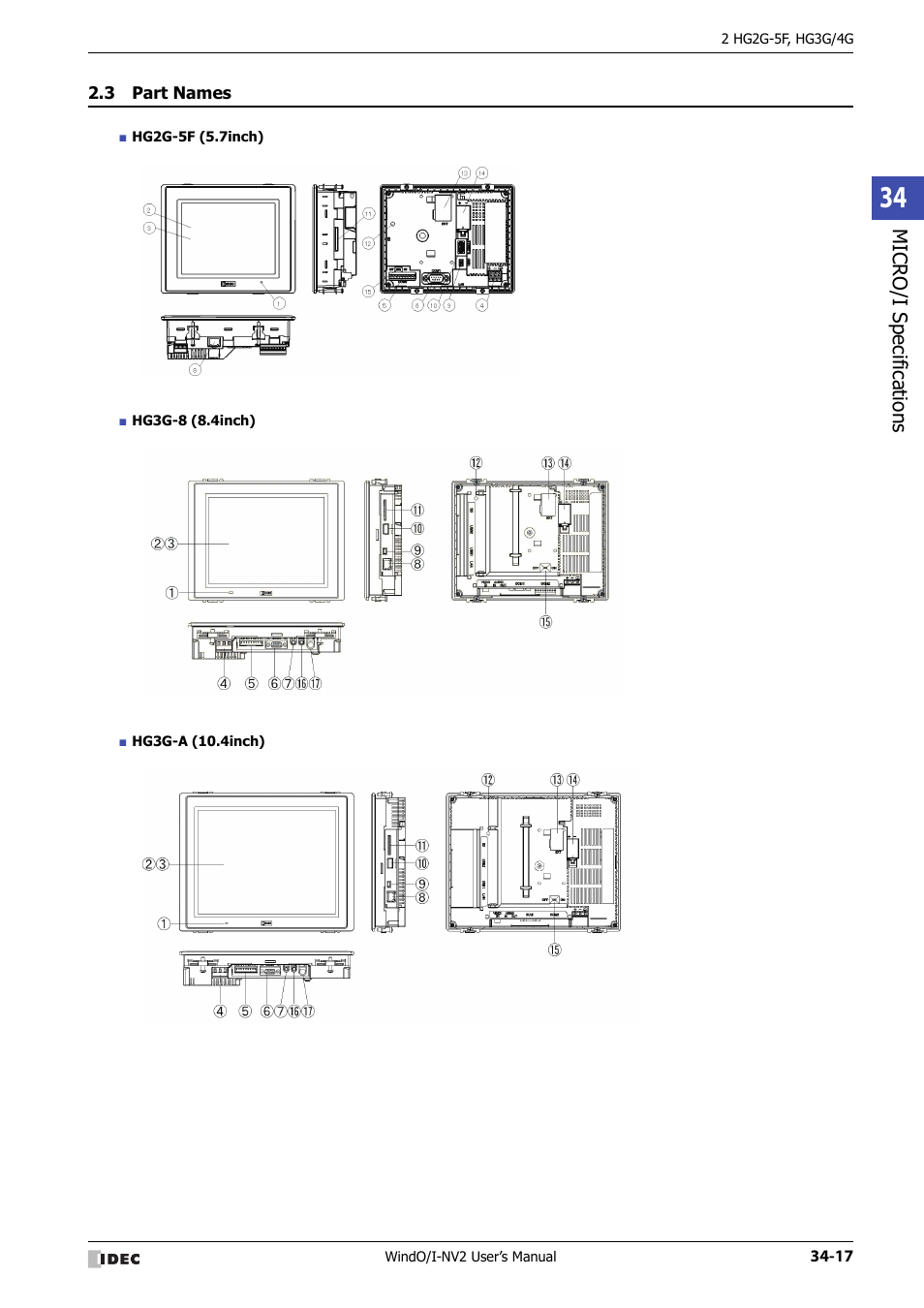 3 part names, Part names -17 | IDEC High Performance Series User Manual | Page 1333 / 1448