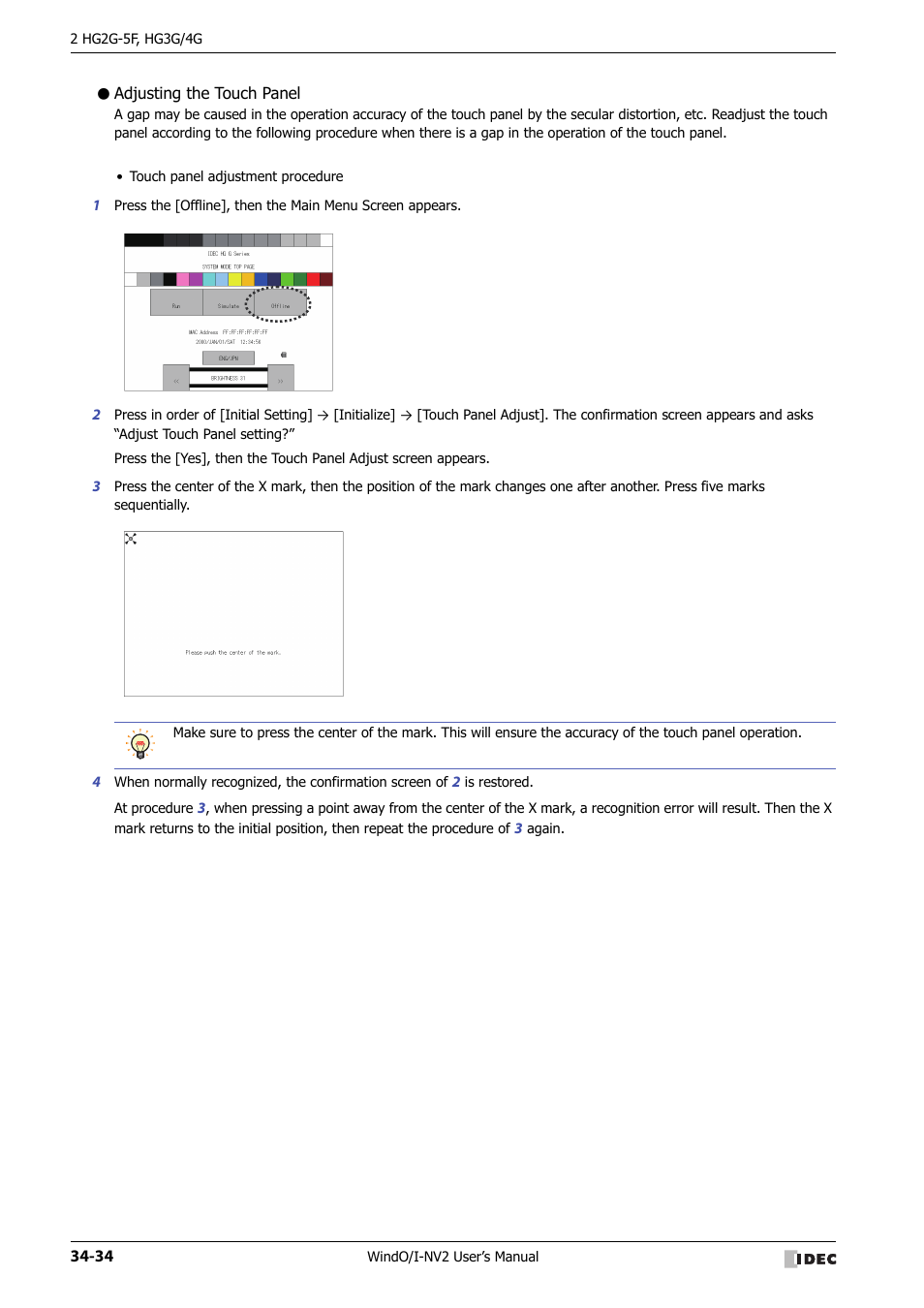 Adjusting the touch panel | IDEC High Performance Series User Manual | Page 1350 / 1448