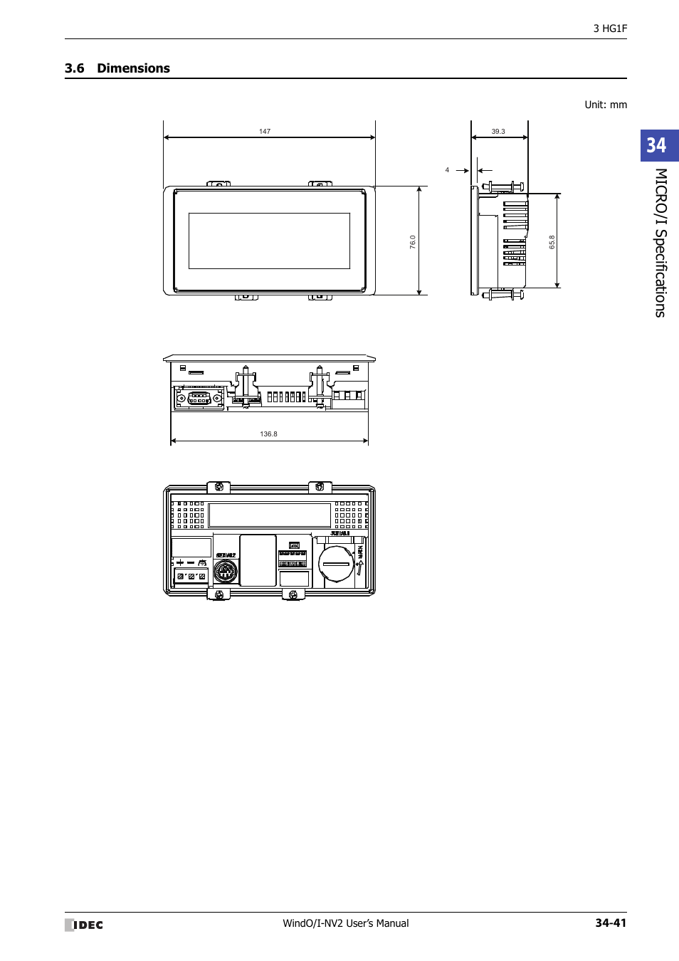 6 dimensions, Dimensions -41, Micro/ i specif ication s | IDEC High Performance Series User Manual | Page 1357 / 1448