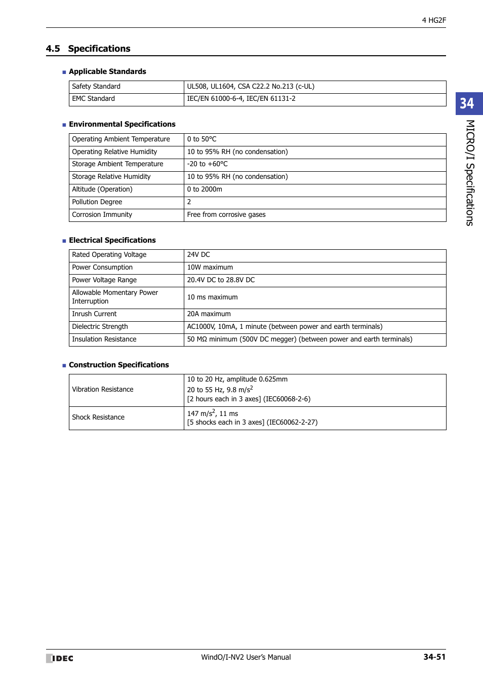 5 specifications, Specifications -51, Micro/ i specif ication s | IDEC High Performance Series User Manual | Page 1367 / 1448