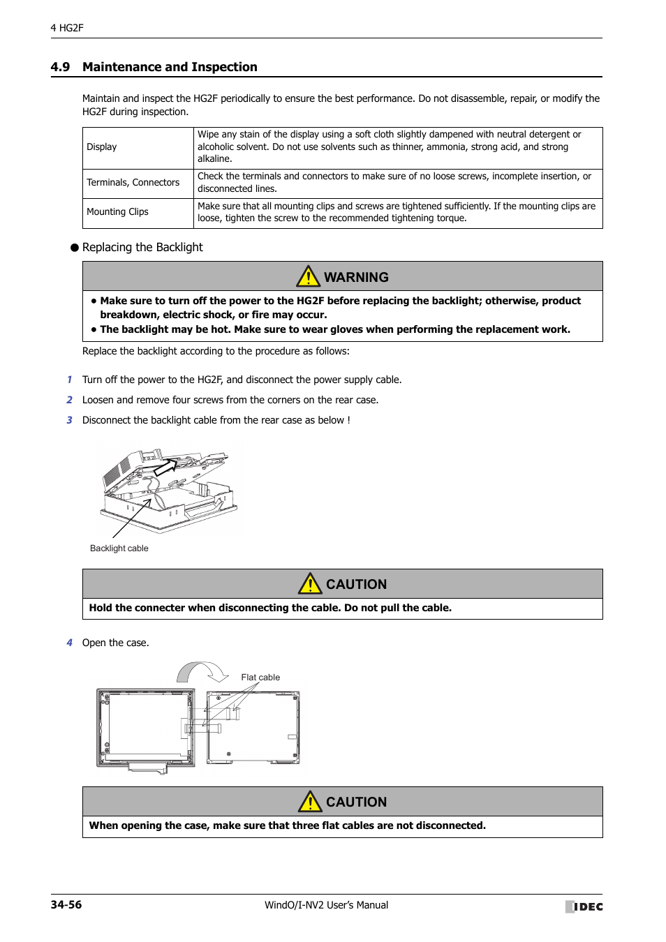 9 maintenance and inspection, Replacing the backlight, Maintenance and inspection -56 | Warning, Caution | IDEC High Performance Series User Manual | Page 1372 / 1448