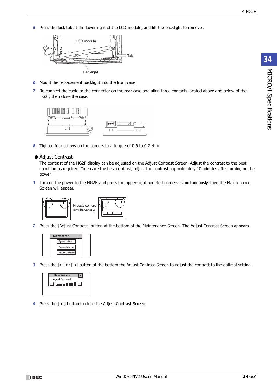 Adjust contrast, Micro/ i specif ication s | IDEC High Performance Series User Manual | Page 1373 / 1448