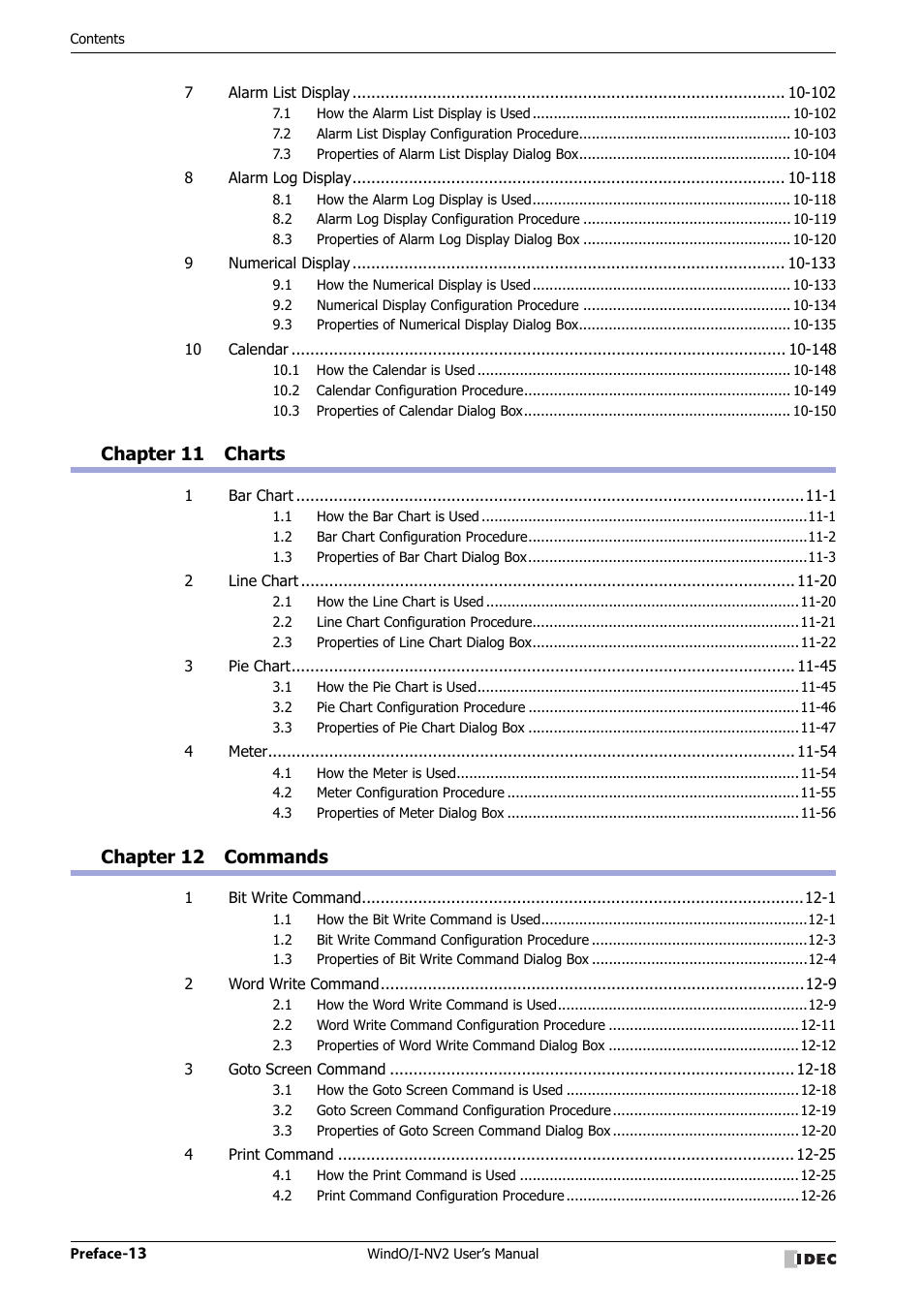 Chapter 11 charts, Chapter 12 commands | IDEC High Performance Series User Manual | Page 14 / 1448