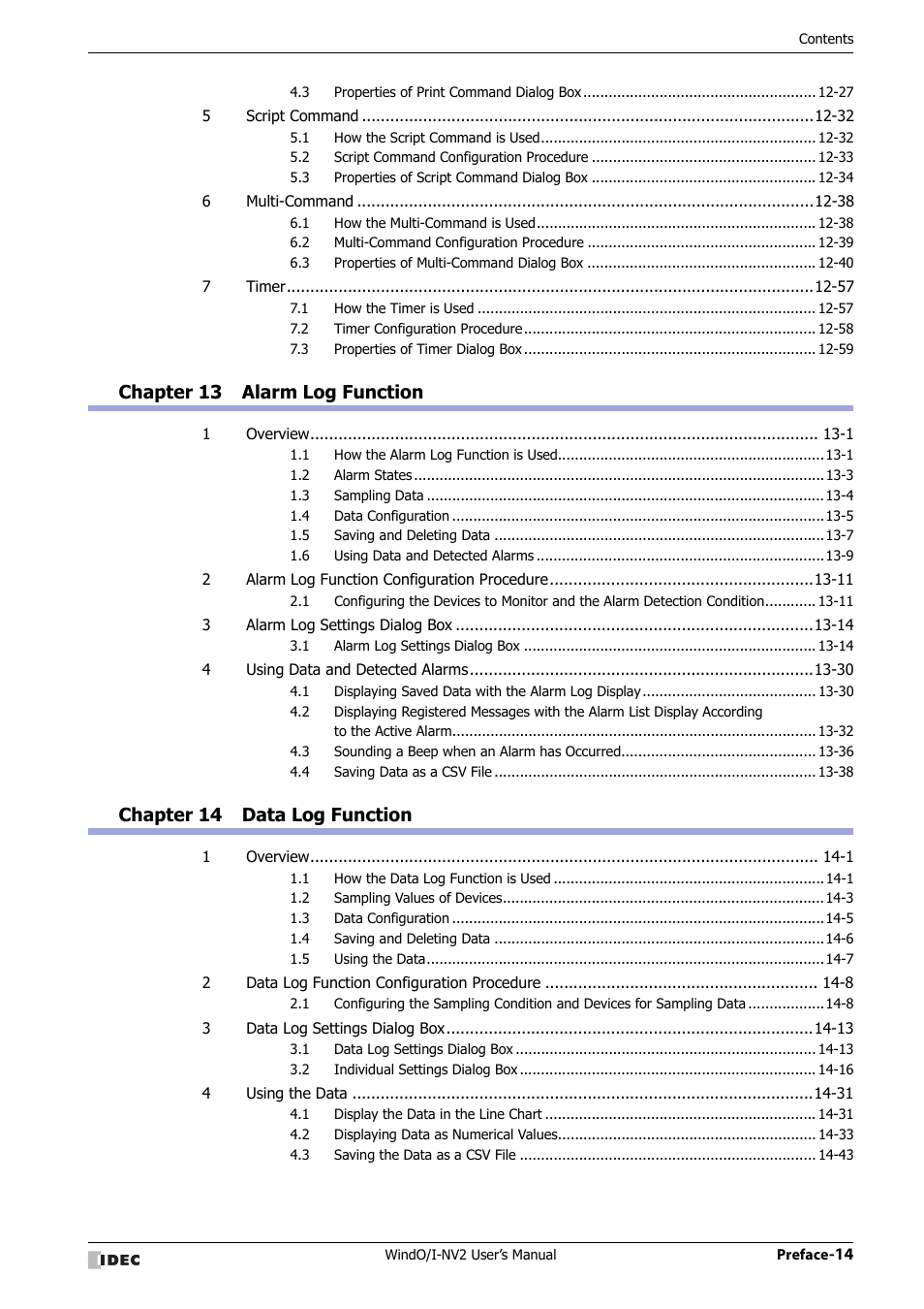 Chapter 13 alarm log function, Chapter 14 data log function | IDEC High Performance Series User Manual | Page 15 / 1448