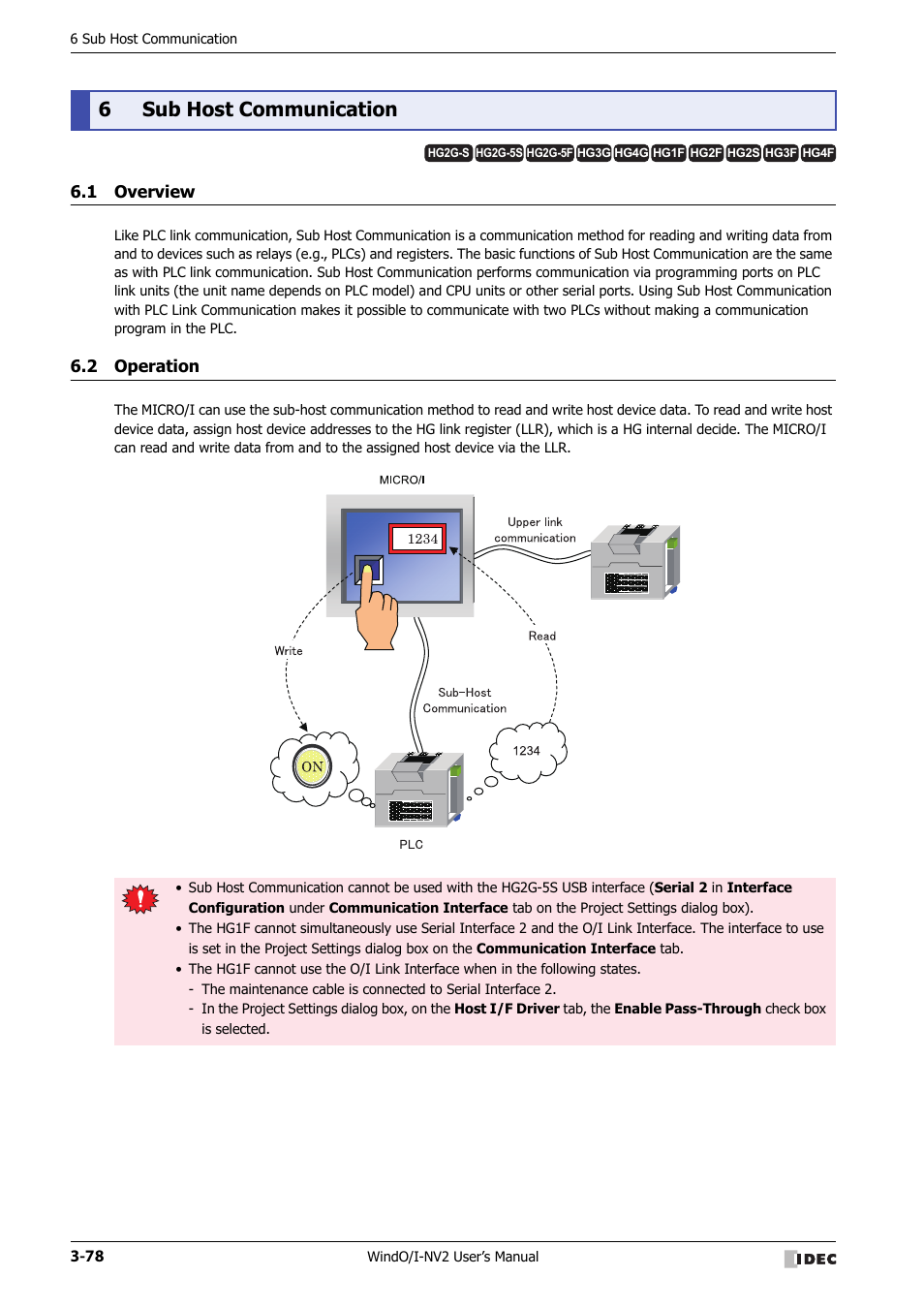 6 sub host communication, 1 overview, 2 operation | Sub host communication -78, Overview -78, Operation -78, 6sub host communication | IDEC High Performance Series User Manual | Page 180 / 1448