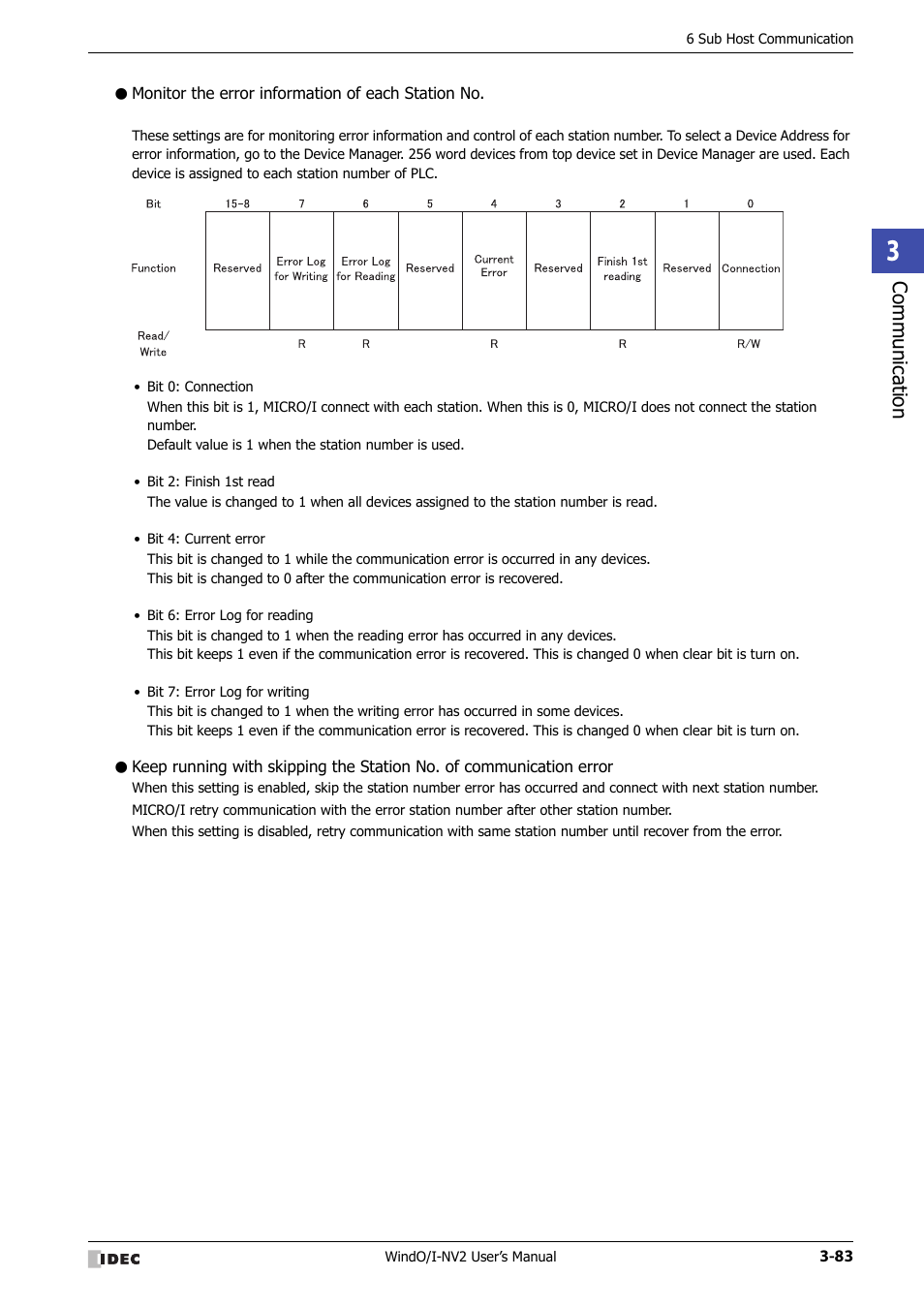 Monitor the error information of each station no, Communic ation | IDEC High Performance Series User Manual | Page 185 / 1448