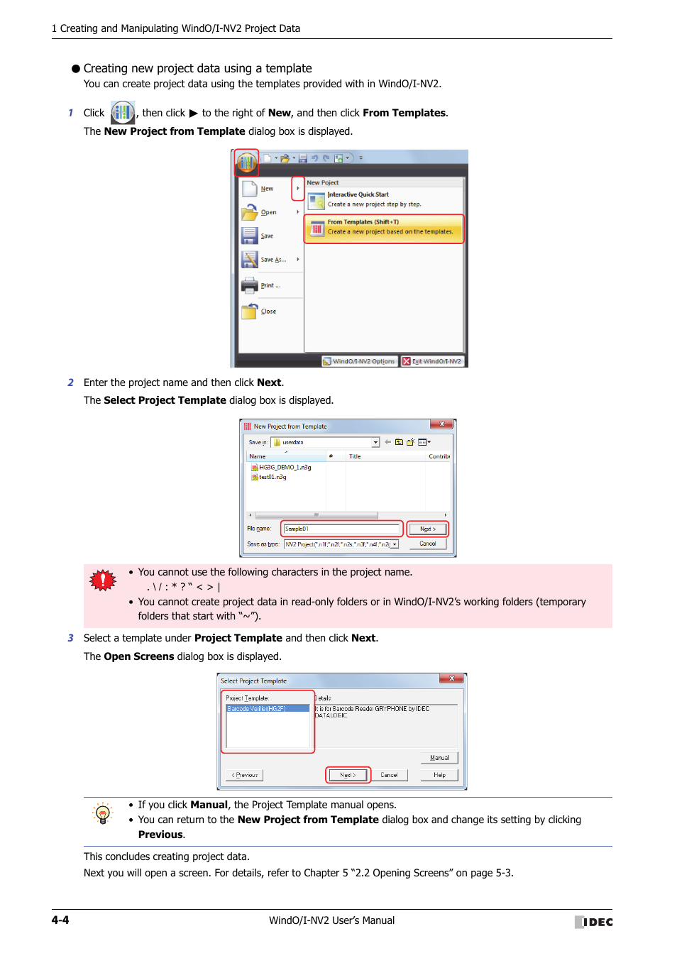 Creating new project data using a template | IDEC High Performance Series User Manual | Page 190 / 1448