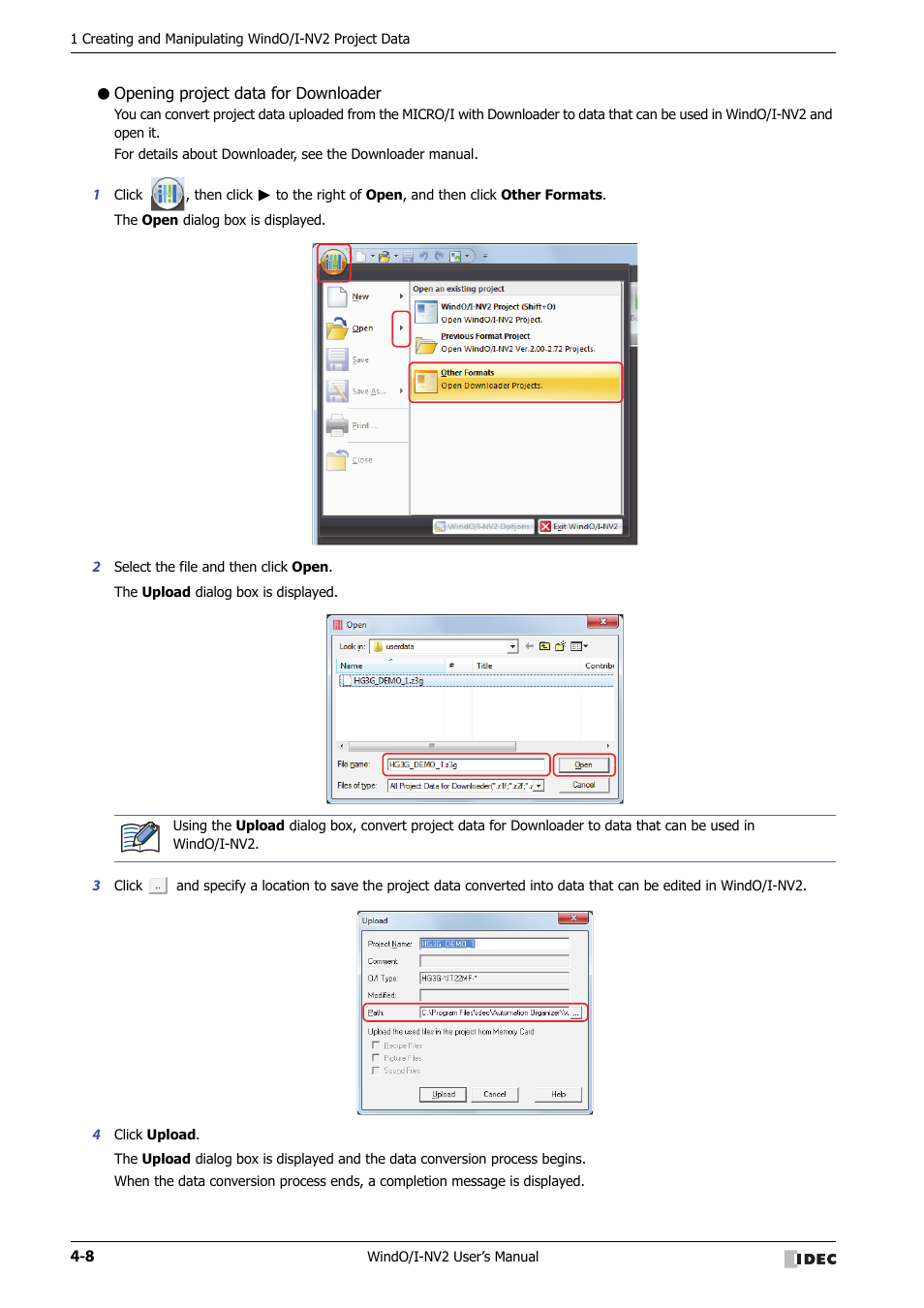 Opening project data for downloader | IDEC High Performance Series User Manual | Page 194 / 1448